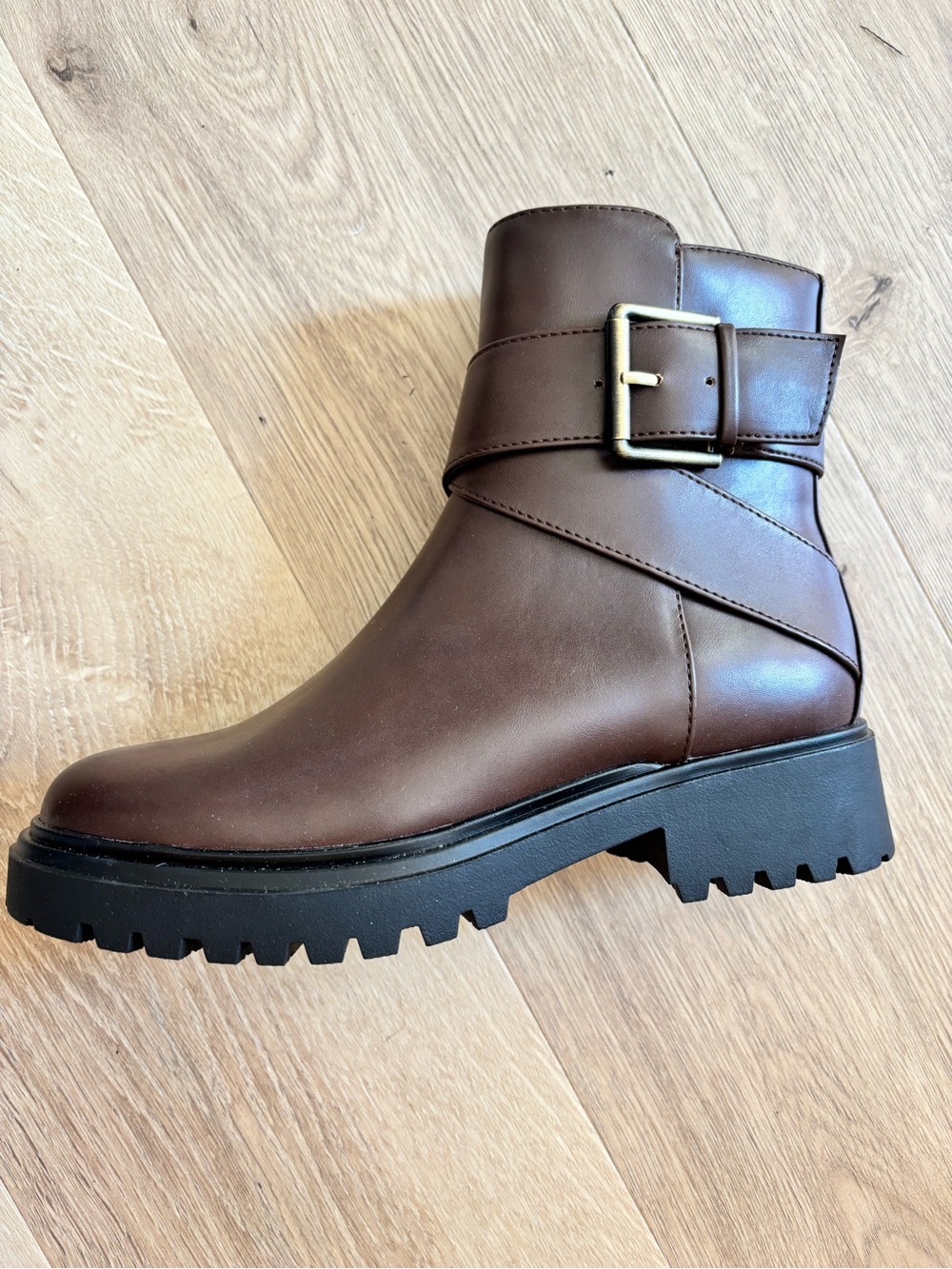 Classic Brown Leather Buckle Ankle Boots - Women